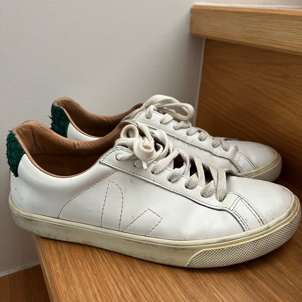 Veja White Sneakers with Green Accents